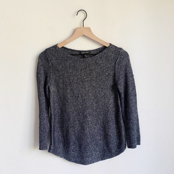 Eileen Fisher Metallic Silver Knit Sweater Linen - Picture 2 of 8